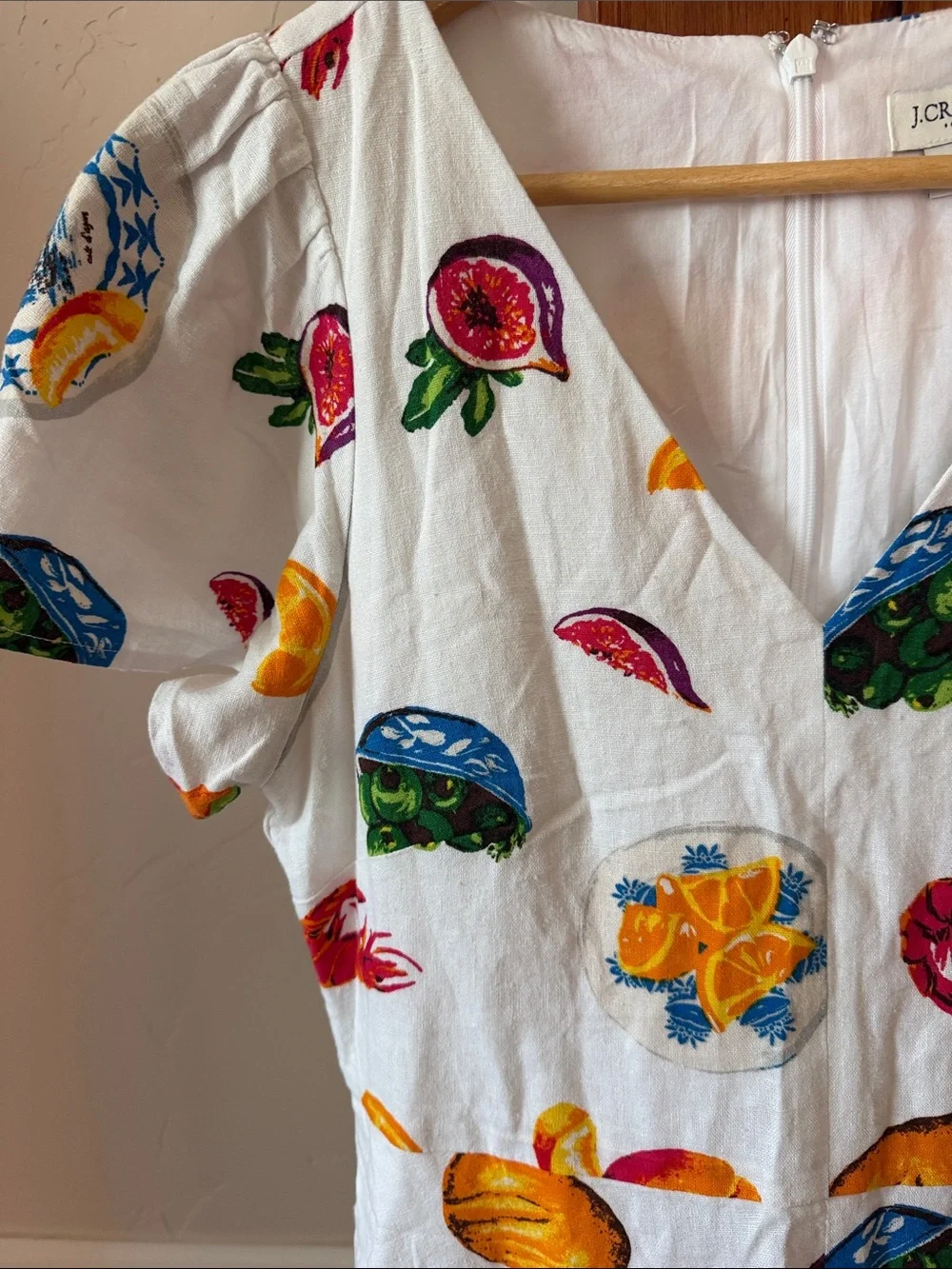 J. Crew Taverna Linen Blend Mini Dress Fruit & Seafood Print - Sz 4